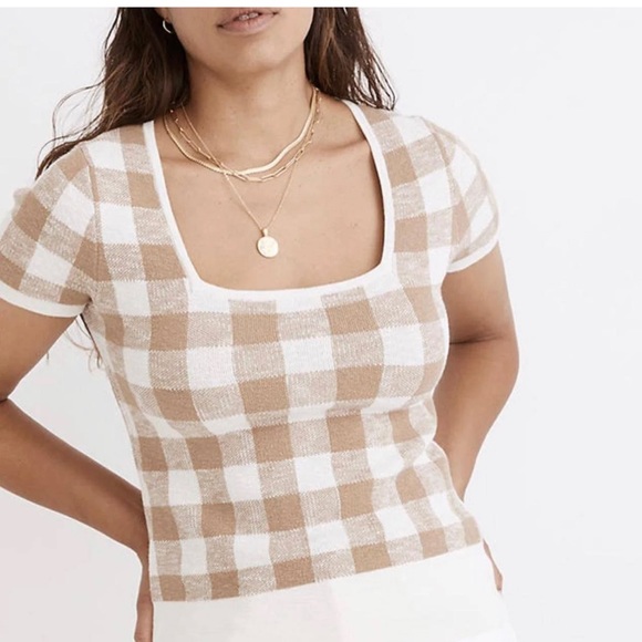 Madewell Square-Neck Sweater Tee in Gingham - Picture 2 of 7